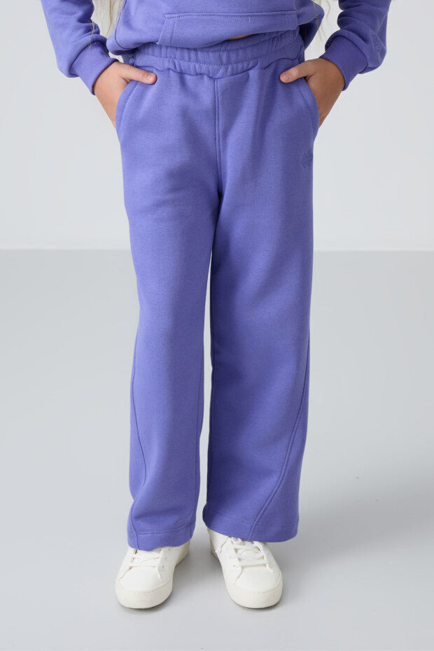 İçi Pamuklu Kapüşonlu Mor Kız Çocuk Eşofman Takımı