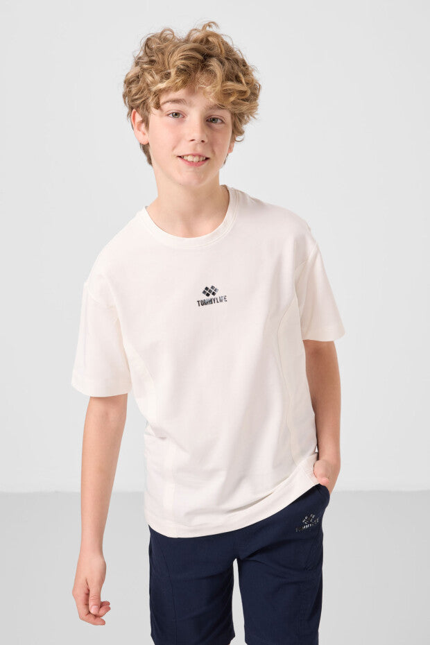 Erkek Çocuk Ekru Tshirt Laci Şort Takım