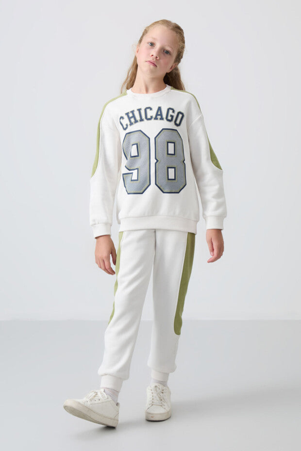 Ekru İçi Pamuklu Kız Çocuk Eşofman Takımı