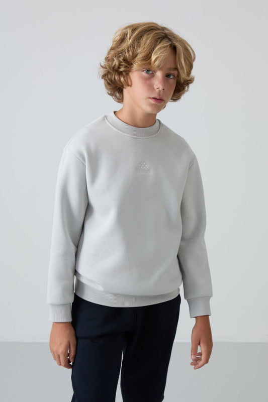 Taş Rengi Pamuklu Erkek Çocuk Sweatshirt