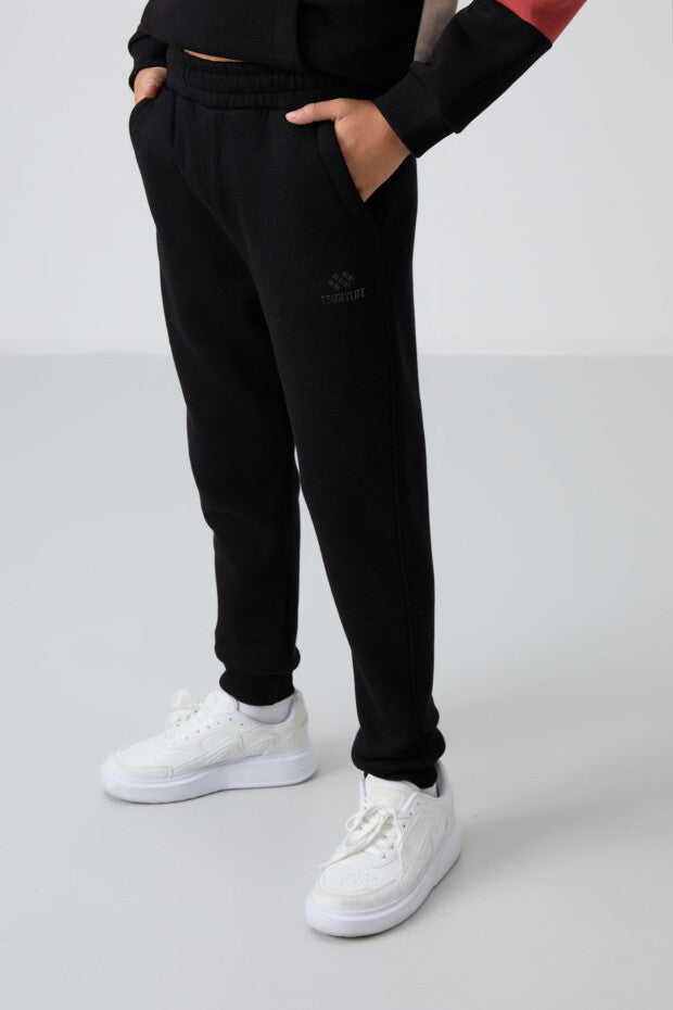 Bej Siyah Kapüşonlu Eşofman Takımı Erkek Çocuk