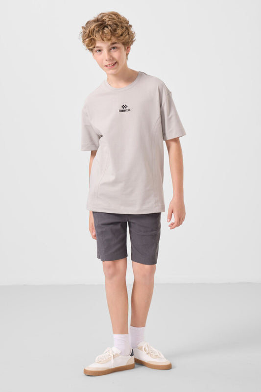 Erkek Çocuk Taş Rengi Tshirt Antrasit Şort Takım
