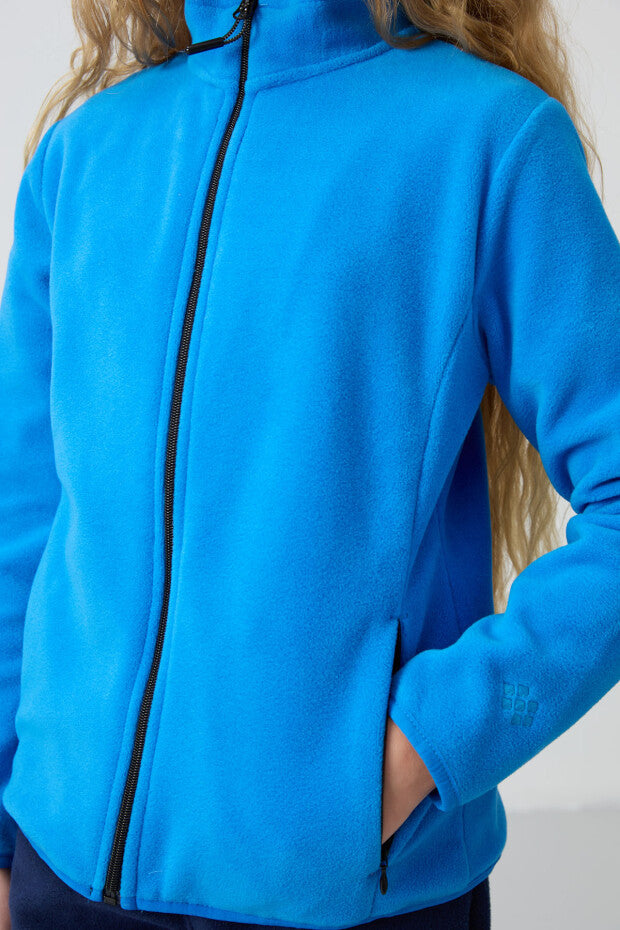 Kız Çocuk Mavi Fermuarlı Sweatshirt