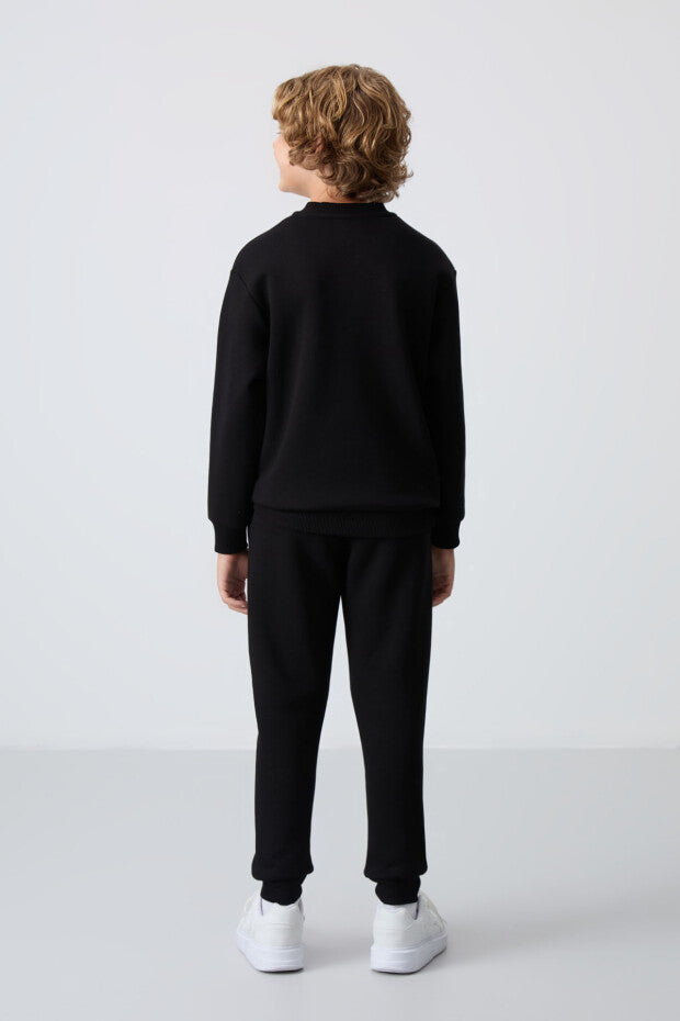 Siyah Pamuklu Erkek Çocuk Eşofman Takımı