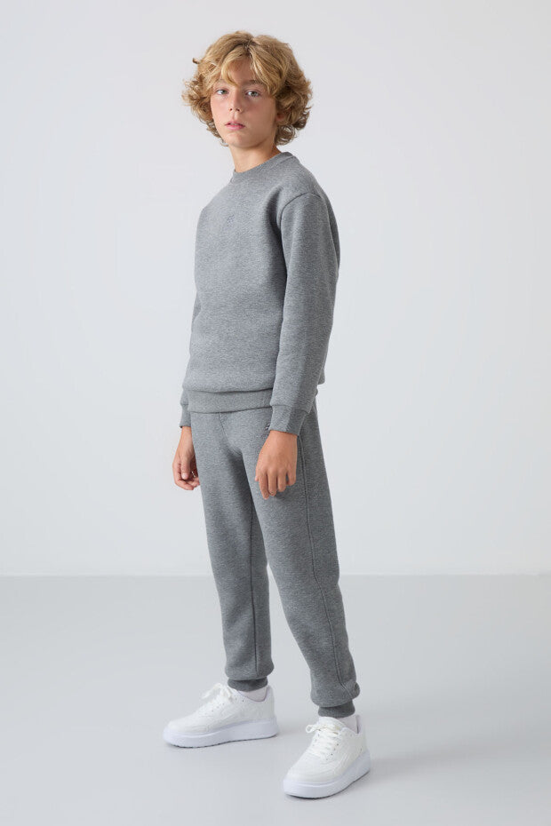 Gri İçi Tüylü Yumuşak Dokulu Eşofman Takımı