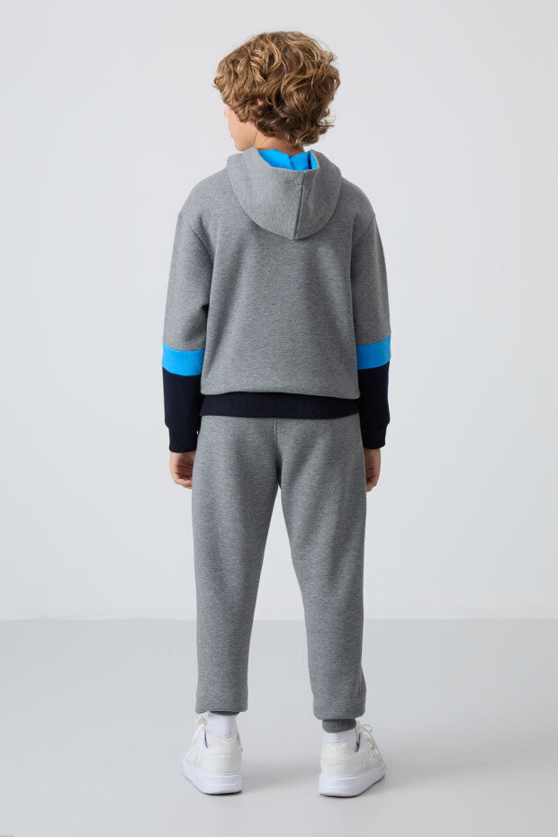 Gri Kapşonlu İçi Pamuklu Eşofman Takım Erkek Çocuk