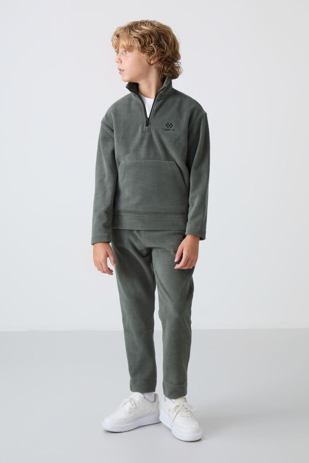 Haki Dik Yaka Polar Erkek Çocuk Eşofman Takımı