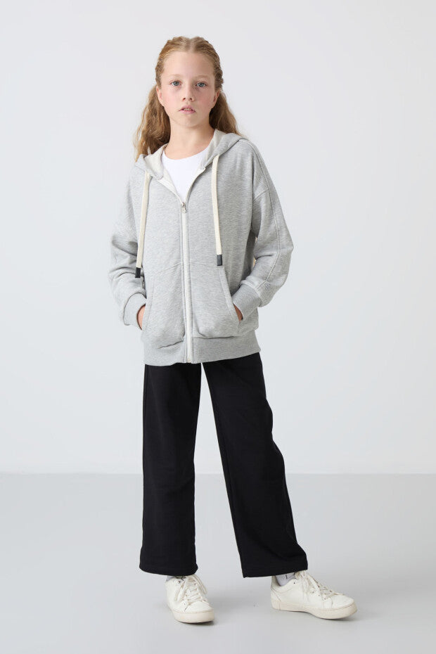 Gri Kız Çocuk Kapüşonlu Sweatshirt
