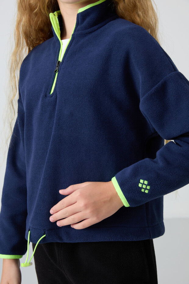 Lacivert Dik Yaka Fermuarlı Sweatshirt