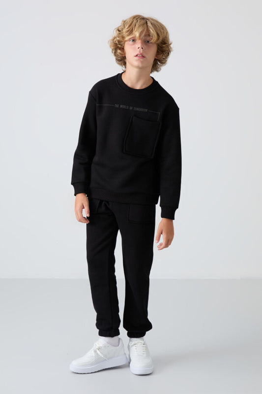 Siyah Pamuklu Erkek Çocuk Eşofman Takım