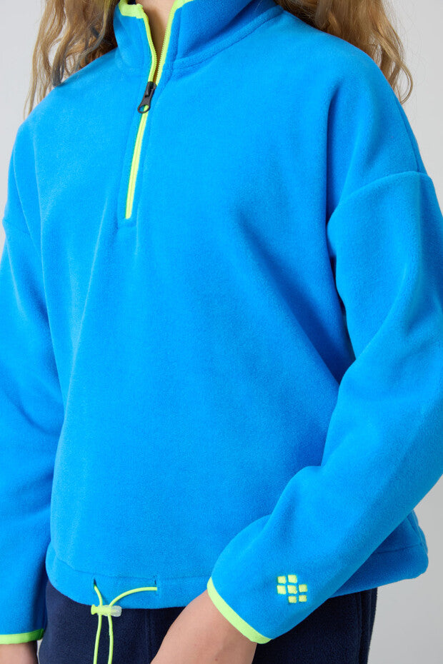 Saks Mavi Fermuarlı Kız Çocuk Sweatshirt