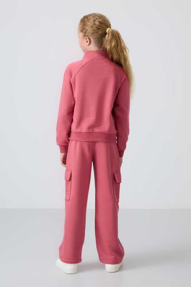 Gül kurusu Yarım Fermuarlı Kız Çocuk Eşofman Takımı