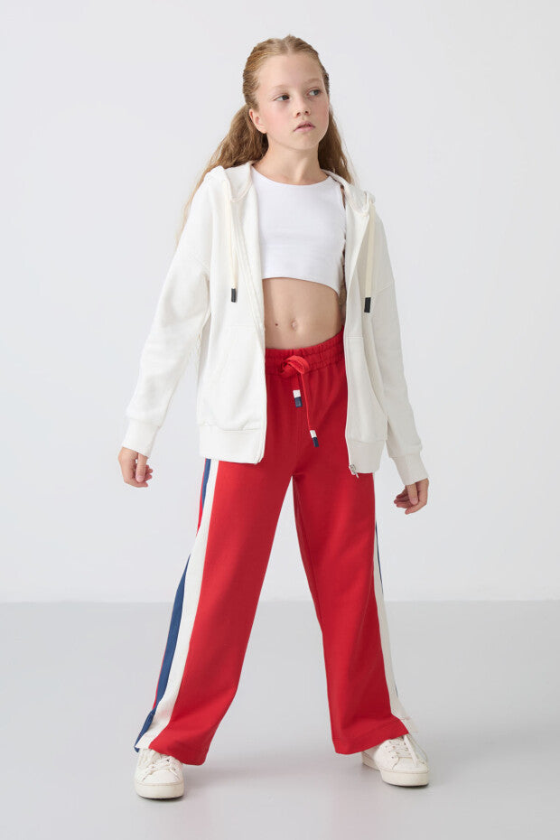 Ekru Kapüşonlu Tam Boy Fermuarlı Sweatshirt