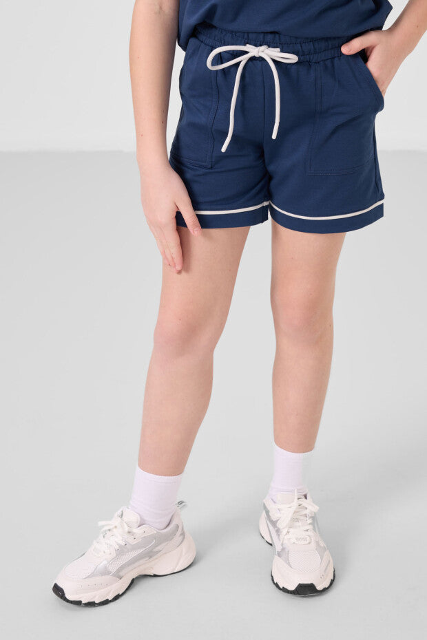 Kız Çocuk Lacivert Şortlu Takım – Yazlık %100 Pamuklu İkili Takım (7-15 Yaş)