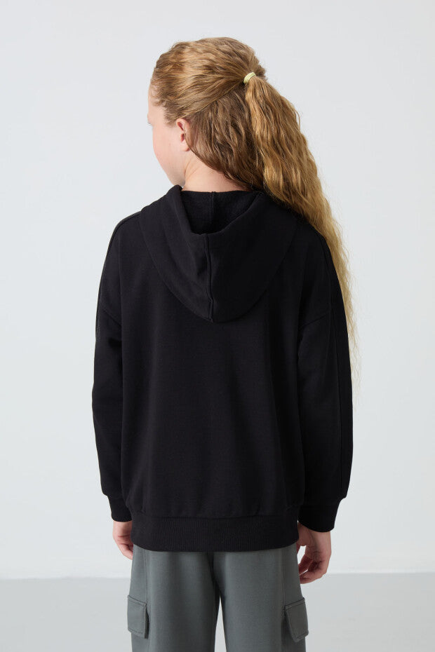 Tam boy Fermuarlı Kız Çocuk Sweatshirt Siyah