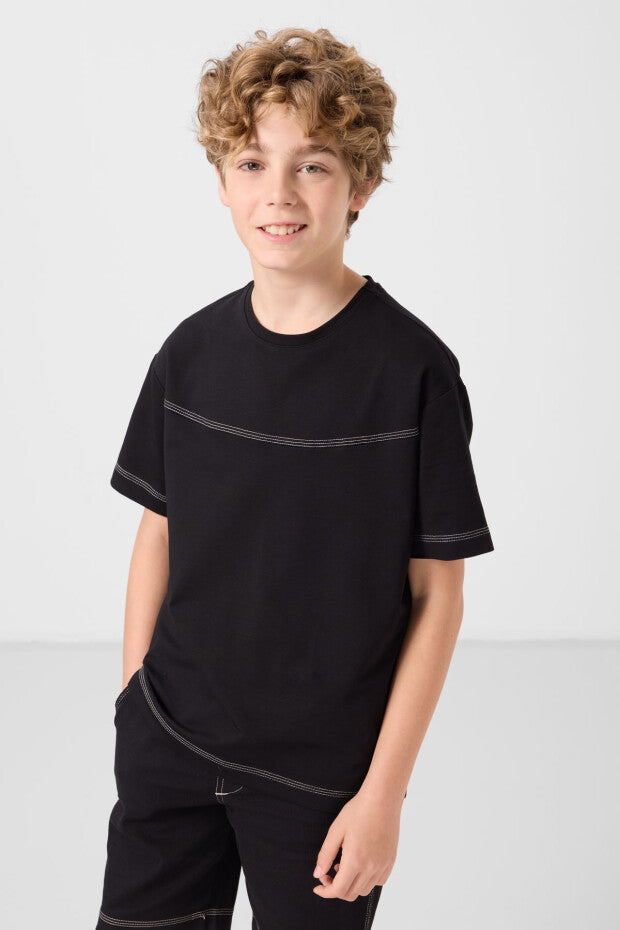 Erkek Çocuk Siyah Kot Şort Tshirt Takım