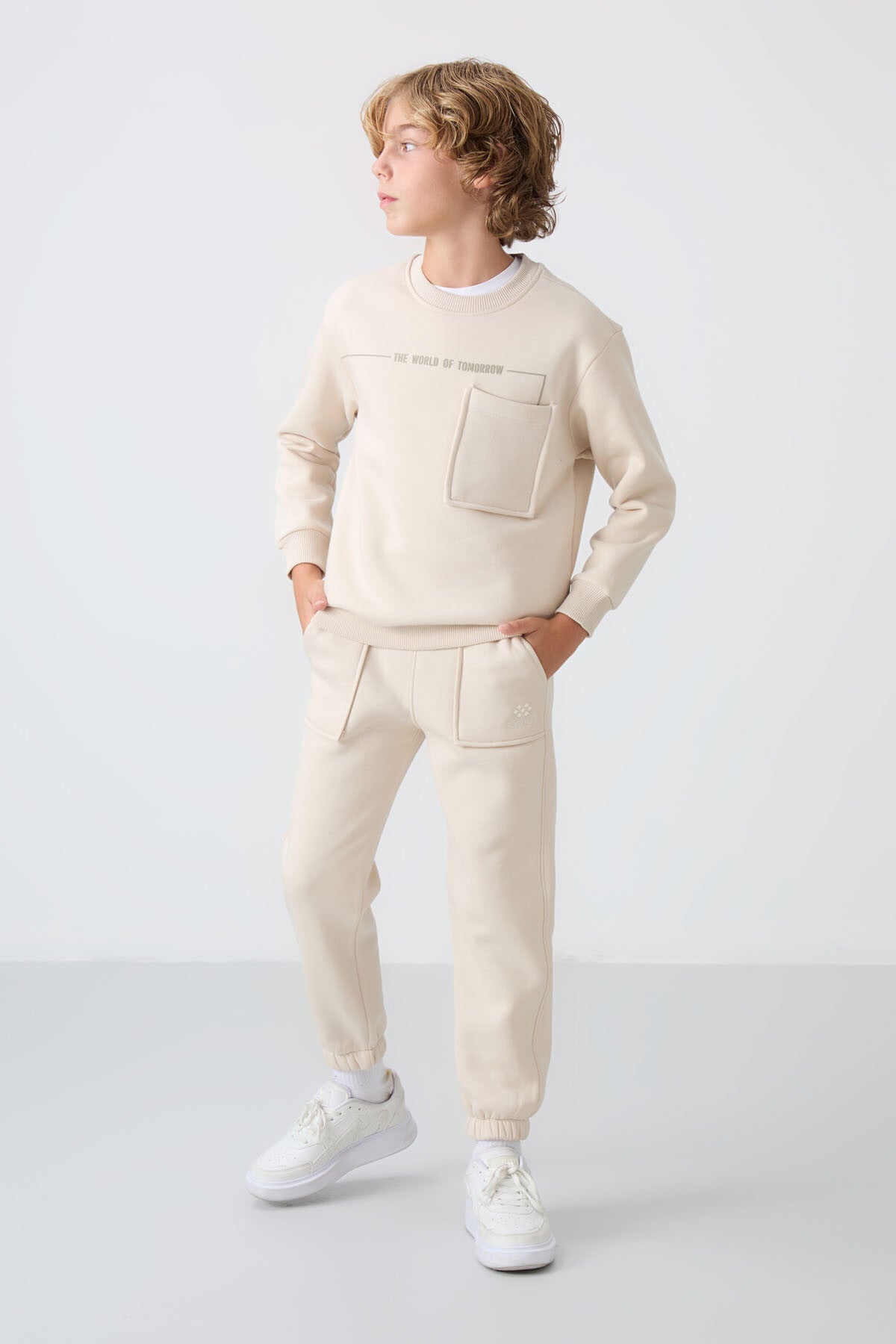 Bej Rengi Pamuklu Erkek Çocuk Eşofman Takımı