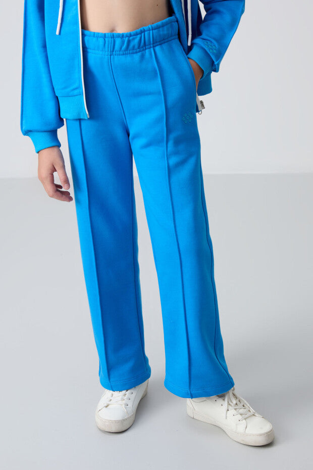 Tam Boy Fermuarlı Kız Çocuk Eşofman Takımı Mavi