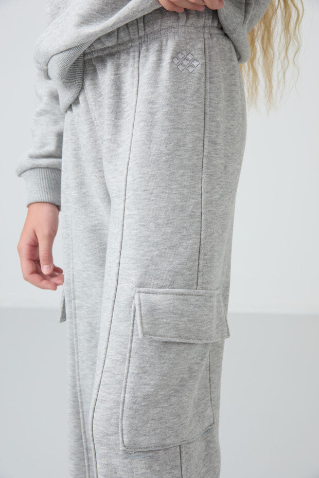 Gri Pamuklu Kız Çocuk Eşofman Takımı