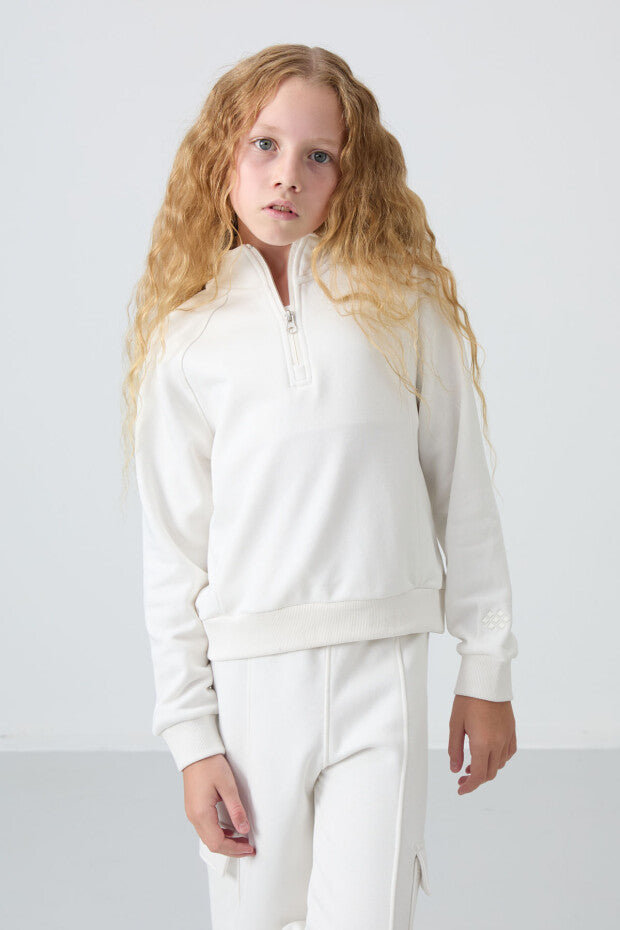Ekru Geniş Paça Kız Çocuk Eşofman Takımı