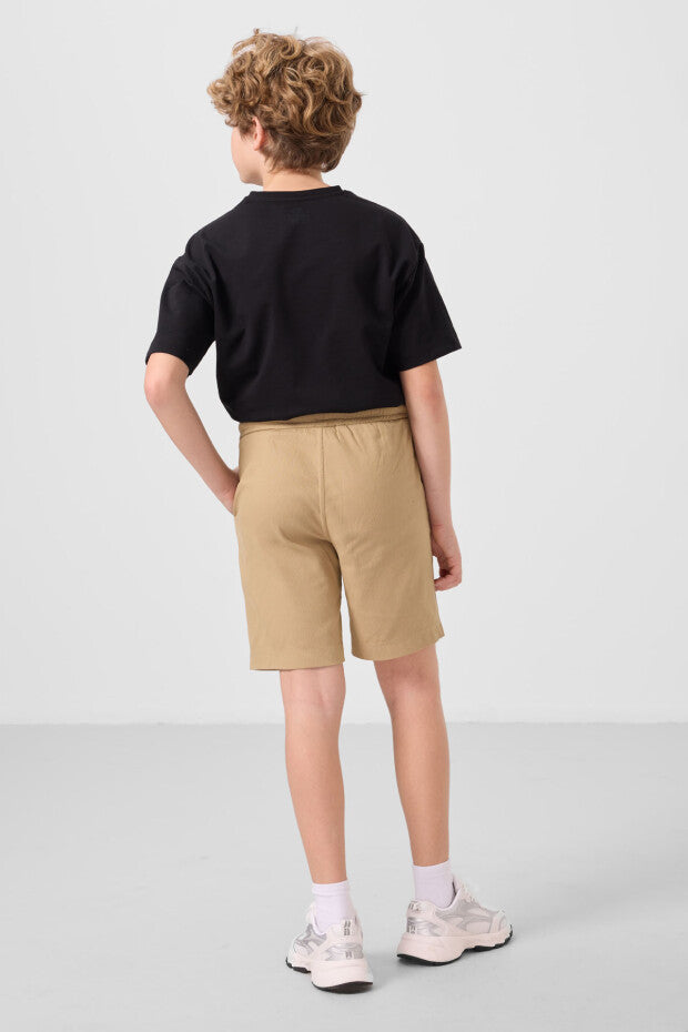 Erkek Çocuk Siyah Tshirt Koyu zBej Şort Takım