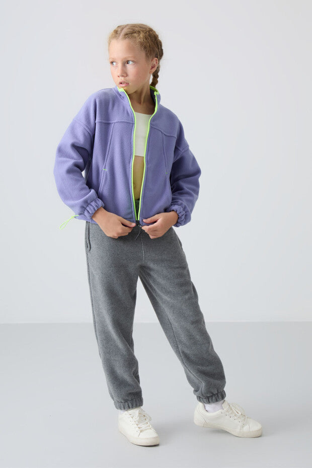 Lila Rengi Fermuarlı Kız Çocuk Seweatshirt