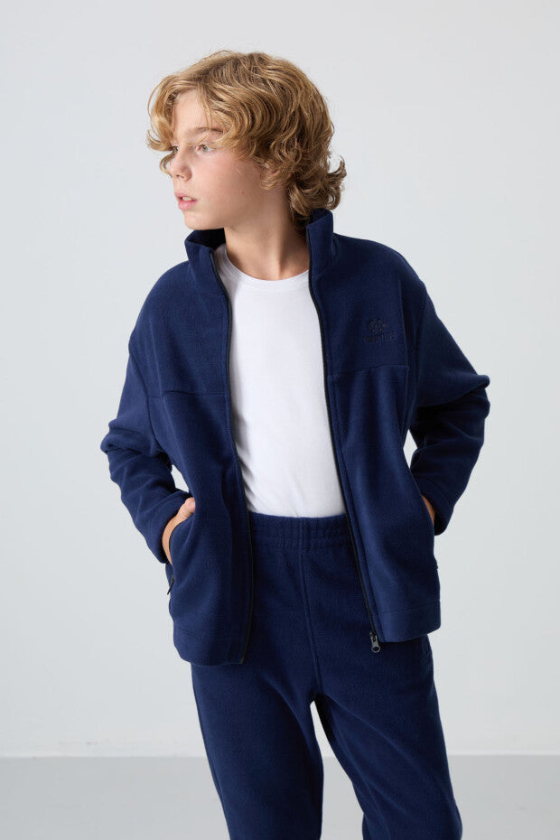 Erkek Çocuk Lacivert Fermuarlı Dik Yaka Polar Sweatshirt
