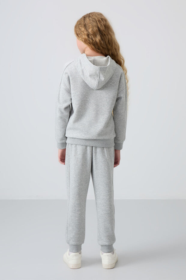 Gri Fermuarlı Kapüşonlu Kız Çocuk Eşofman Takımı