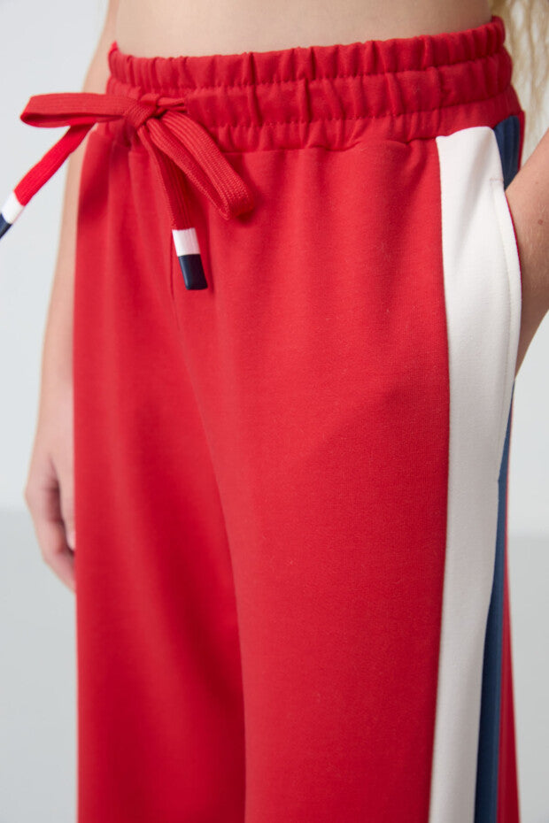 Kız Çocuk Kırmızı Geniş Paça Eşofman Altı