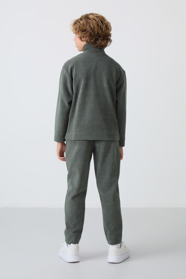 Haki Dik Yaka Polar Erkek Çocuk Eşofman Takımı