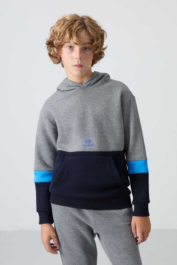 Gri Kapşonlu İçi Pamuklu Eşofman Takım Erkek Çocuk