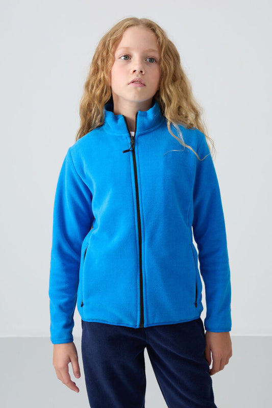 Kız Çocuk Mavi Fermuarlı Sweatshirt