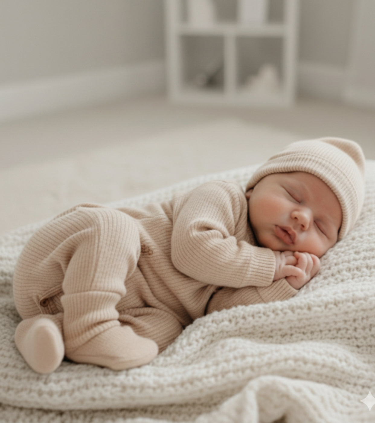 Unisex Yenidoğan 3’lü Hastane Çıkışı Seti | Organik Pamuk GOTS Sertifikalı | Bebek Tulum Şapka Çorap - 8319