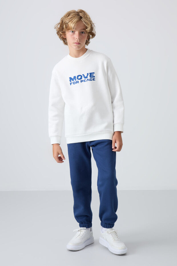 Beyaz İçi Pamuklu Erkek Çocuk Sweatshirt