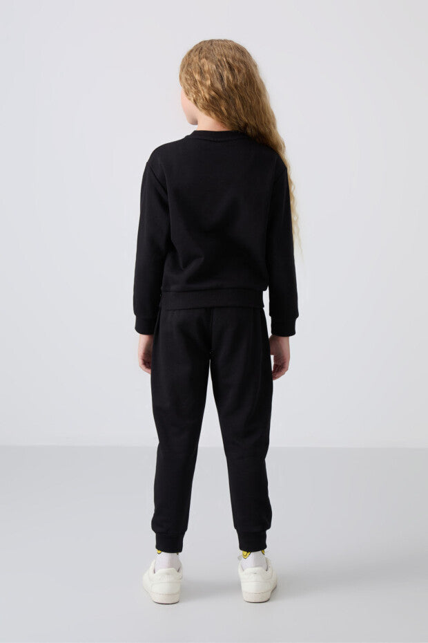 Siyah Pamuklu Kız Çocuk Eşofman Takımı