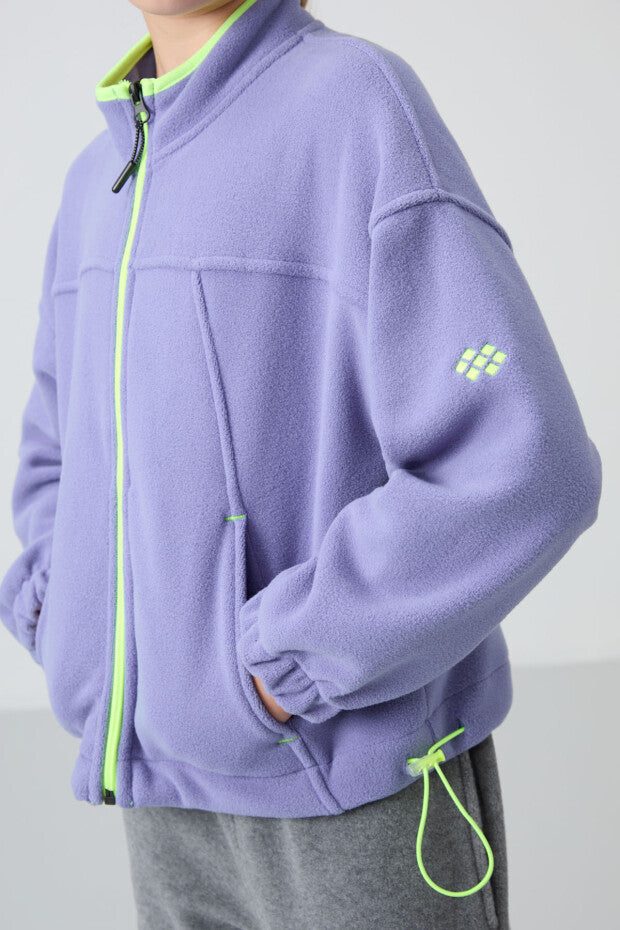 Lila Rengi Fermuarlı Kız Çocuk Seweatshirt