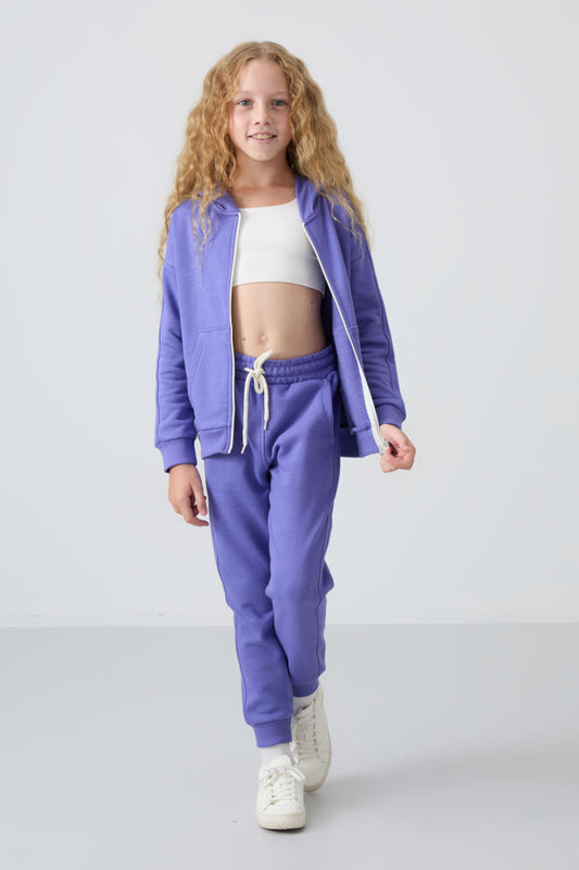 Mor Kapüşonlu Kız Çocuk Eşofman Takımı