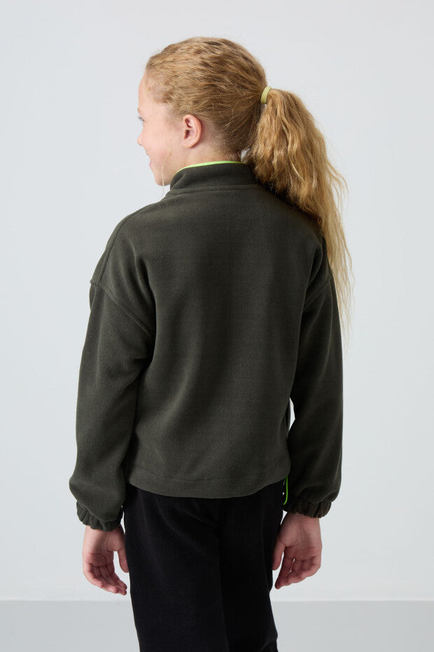 Haki Renk Fermuarlı Kız Çocuk Sweatshirt