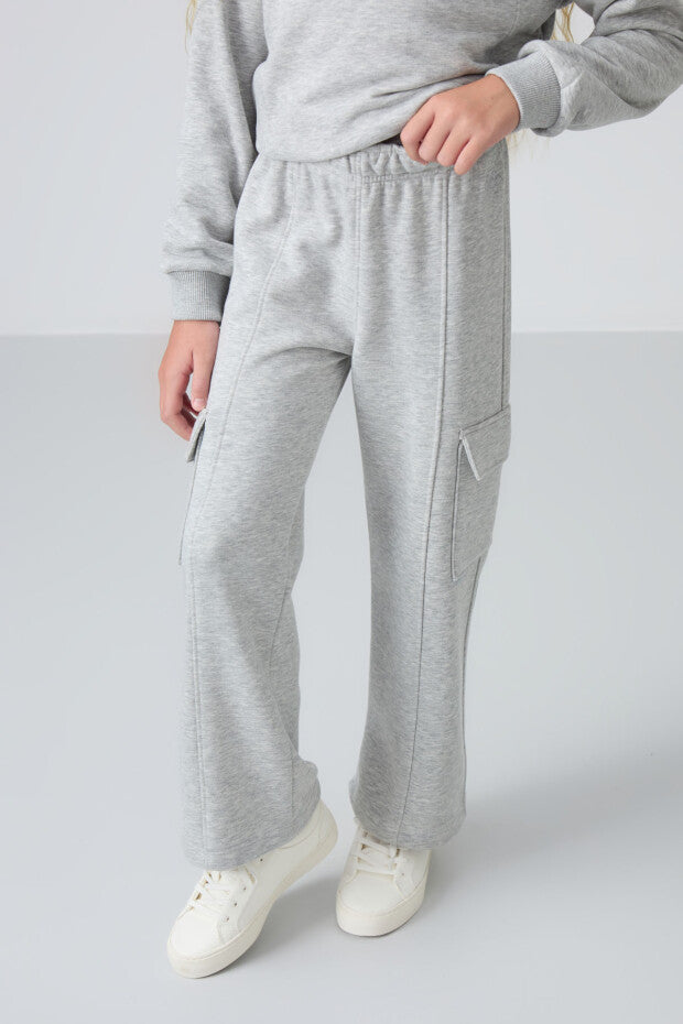 Gri Pamuklu Kız Çocuk Eşofman Takımı