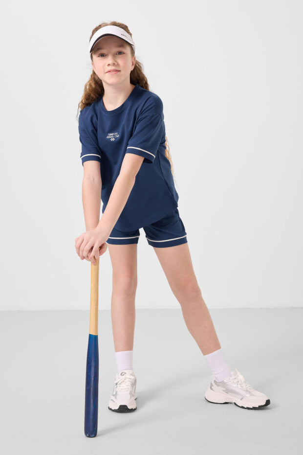 Kız Çocuk Lacivert Şortlu Takım – Yazlık %100 Pamuklu İkili Takım (7-15 Yaş)