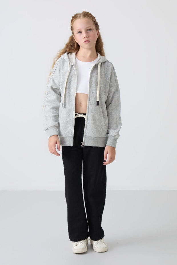 Gri Kız Çocuk Kapüşonlu Sweatshirt