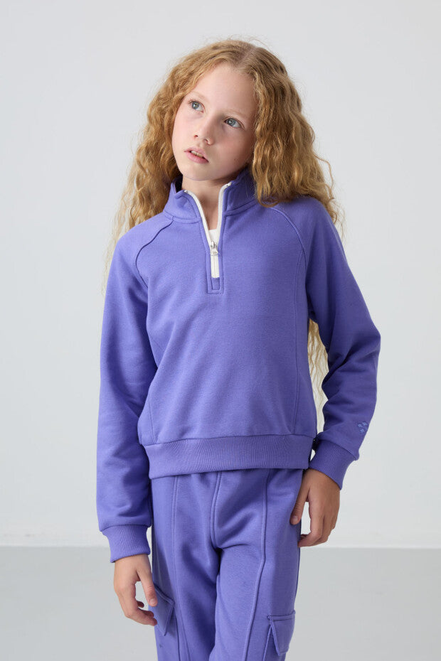 Fermuarlı Mor Kız Çocuk Eşofman Takım