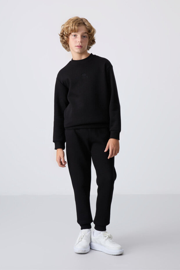 Siyah Pamuklu Erkek Çocuk Eşofman Takımı