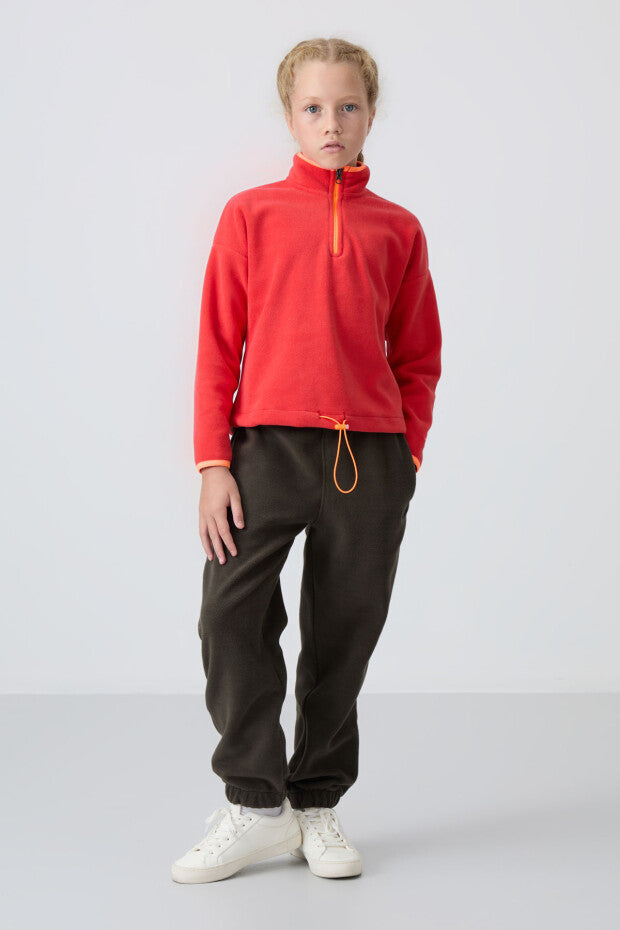 Kız Çocuk Dik Yaka Kısa Fermuarlı Sweatshirt