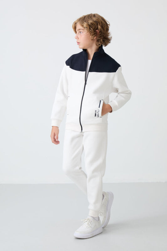 Ekru Pamuklu Erkek Çocuk Eşofman Takımı