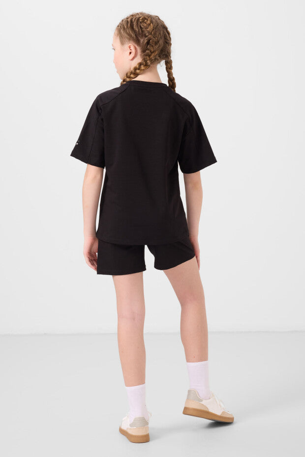 Kız Çocuk Siyah Şortlu Takım - Yazlık Pamuklu İkili Takım