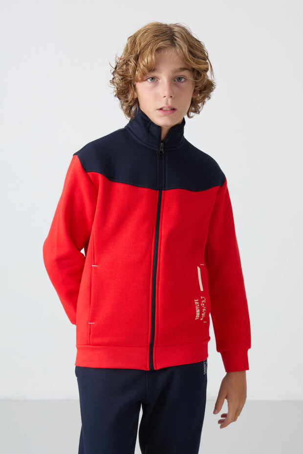 Kırmızı Lacivert Pamuklu Eşofman Takımı Erkek Çocuk