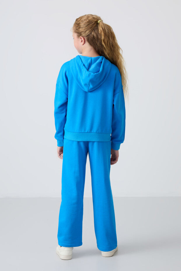 Tam Boy Fermuarlı Kız Çocuk Eşofman Takımı Mavi