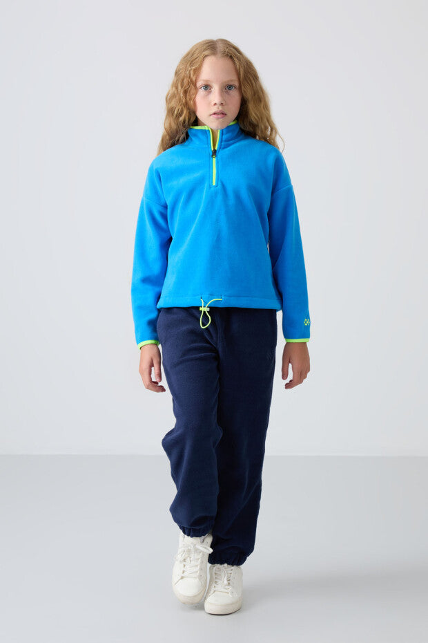 Saks Mavi Fermuarlı Kız Çocuk Sweatshirt