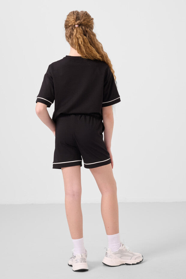 Kız Çocuk Siyah Şortlu Takım – Yazlık Pamuklu İkili Takım (7-15 Yaş)